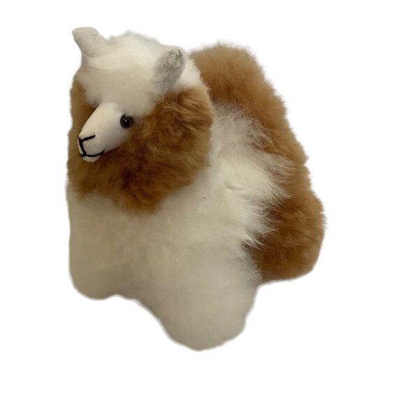 Vtg Real Alpaca Fur Stuffed Animal Plush Llama Toy Handmade Peru 8.5"x7.5" - Picture 1 of 7